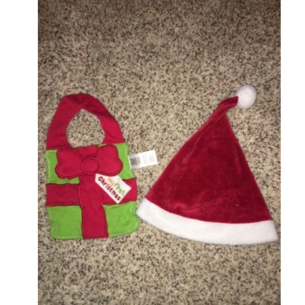 Mixed Lot Of 2 Santa Hat 9m First Christmas Bib